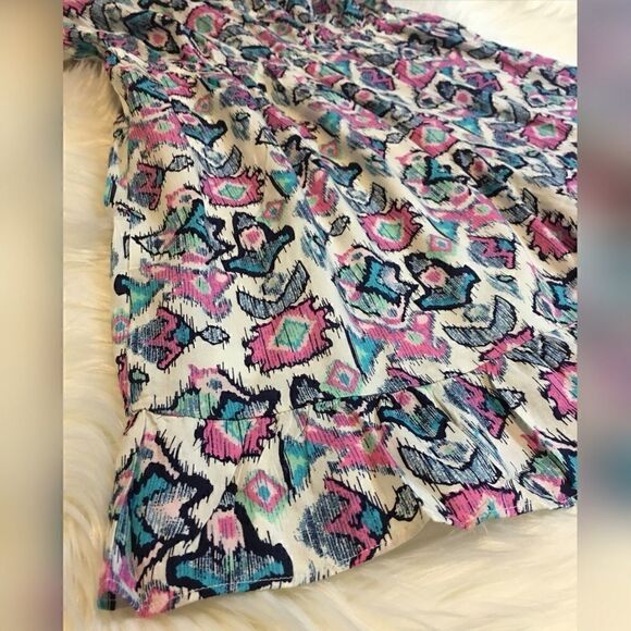 Final Price | Pink and Blue Pastel Tribal Print Sleeveless Ruffle Short Romper - Picture 5 of 8